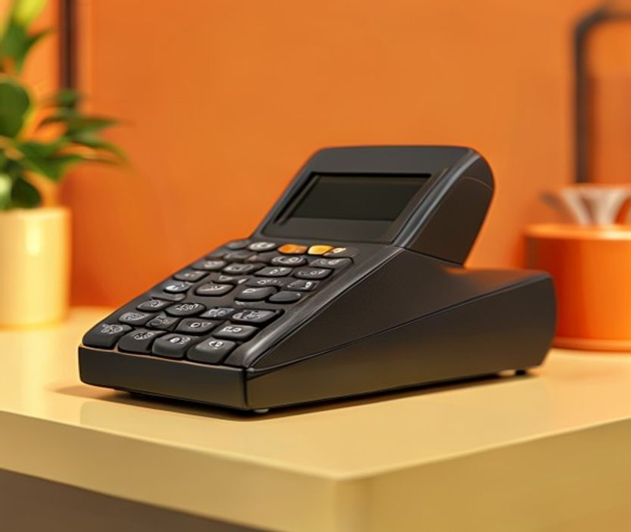 Compact point-of-sale terminal on a checkout counter.